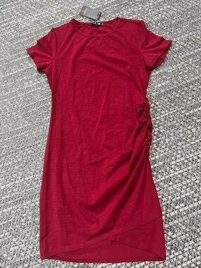 Yacun | Burgundy Ruched Mini T-Shirt Short Sleeve Dress